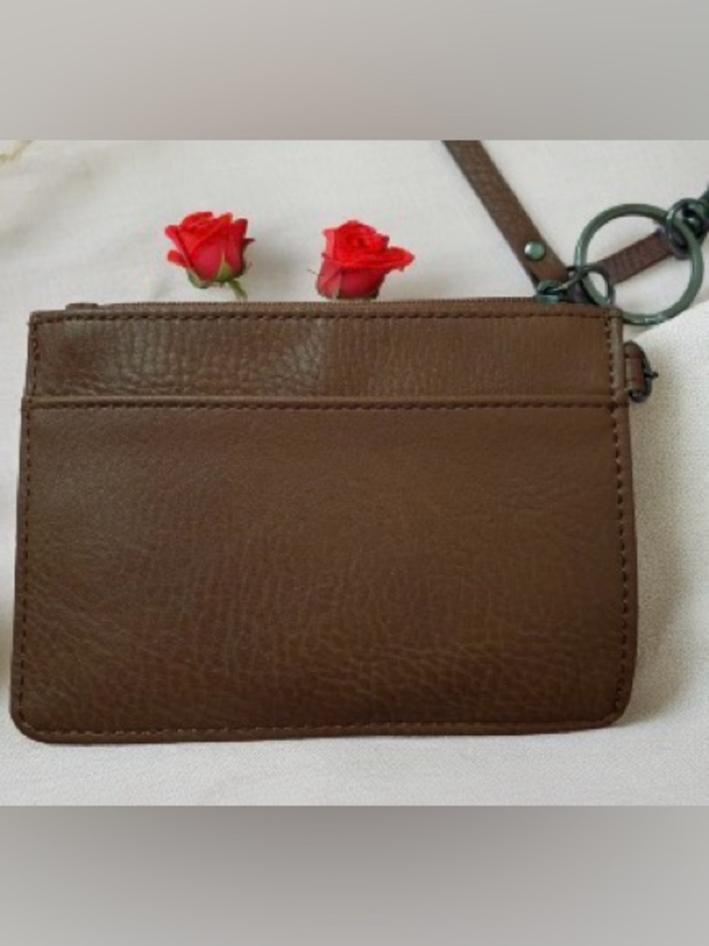 The Sak Brown Leather Zip Card Wallet Keychain